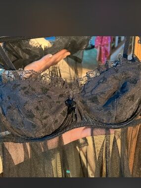 Victoria's Secret Black Lace Bustier with Sheer Babydoll look